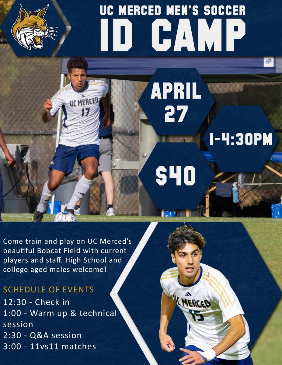 UC Merced Bobcats (@ucmercedbobcats) on Twitter photo .<a href="/UCMercedMSOC/">UC Merced Men’s Soccer</a>'s Spring ID Camp registration is now open! Be sure to sign up early as space is limited.
Register here>> ucm.edu/b6c0eq .<a href="/UCMercedMSOC/">UC Merced Men’s Soccer</a>'s Spring ID Camp registration is now open! Be sure to sign up early as space is limited.
Register here>> ucm.edu/b6c0eq