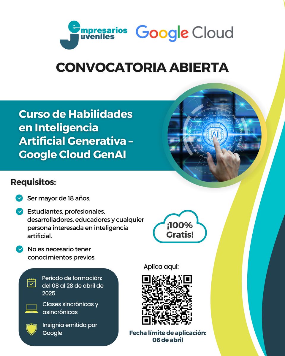 🌐 ¡Prepárate para el futuro con una de las tecnologías más revolucionarias del momento!

📝 Aplica antes del 6 de abril escaneando el código QR o ingresando al enlace: forms.gle/moAHBe5CCESPJ5…