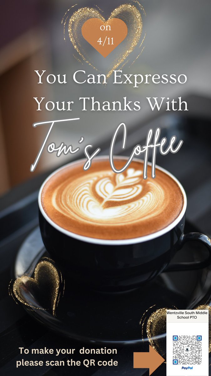Wentzville SMS PTO 2.0 (@ptosms) on Twitter photo Help PTO spread some love by either writing your expression of gratitude for a SMS Staff, donating a beverage from Travelin Tom's Coffee, and/or doing both. <a href="/WSMSwolves/">WSMS Wolves</a>
docs.google.com/forms/d/e/1FAI⦠Help PTO spread some love by either writing your expression of gratitude for a SMS Staff, donating a beverage from Travelin Tom's Coffee, and/or doing both. <a href="/WSMSwolves/">WSMS Wolves</a>
docs.google.com/forms/d/e/1FAIā¦