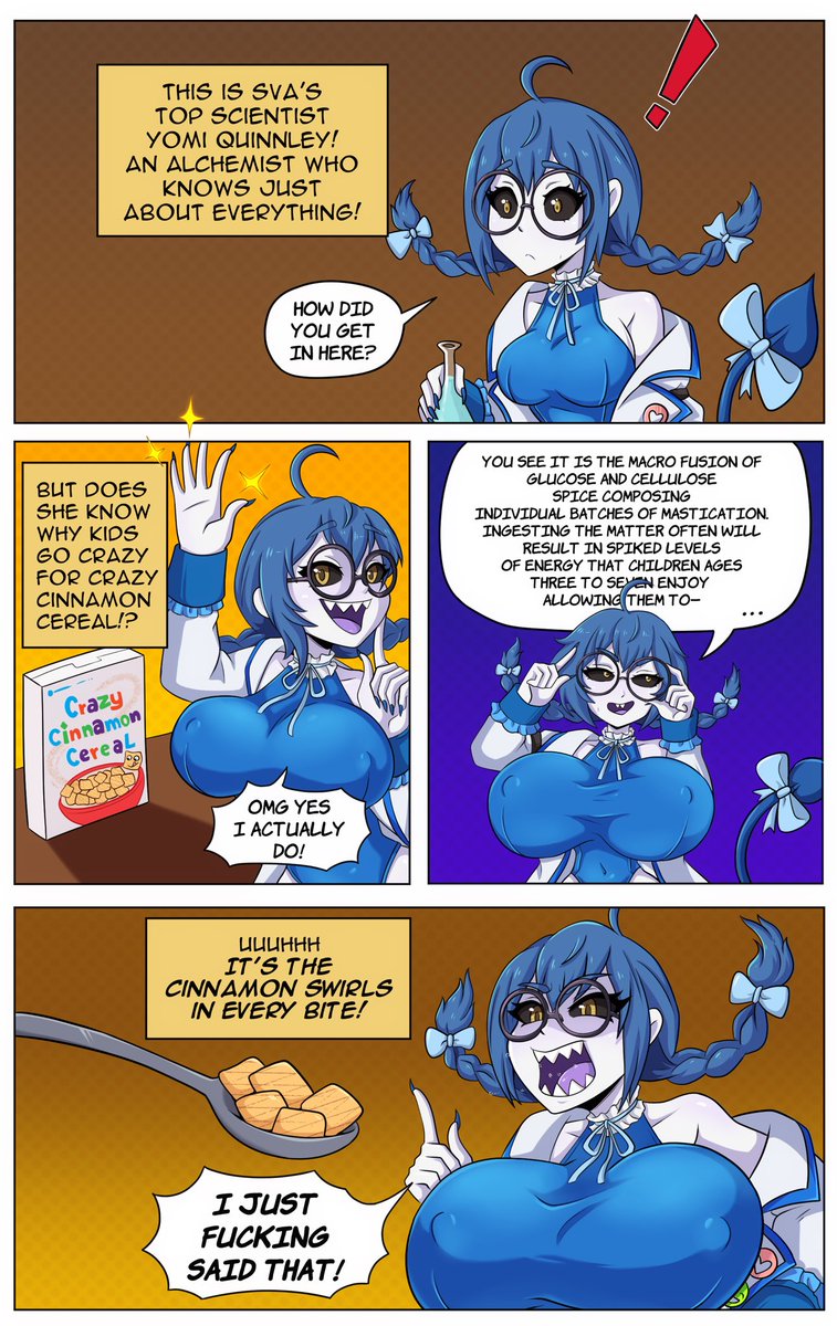 NotBlackHat0061's tweet photo. Unfortunately @YomiQuinnley didn’t get the memo about the cereal deal. #YomiQArt

Art by: @ringumu https://t.co/x8B9IgdLYs