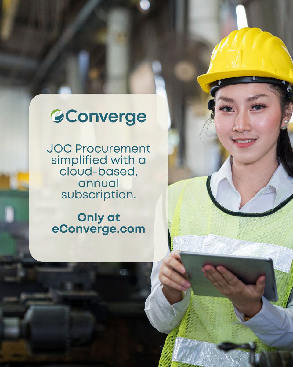 eConverge_'s tweet image. Transform your procurement process with eConverge&apos;s subscription-based platform designed specifically for #JOC professionals. Streamlined workflows. Better estimating. Mobile access anywhere. Visit eConverge.com today to learn more.

#JobOrderContracting #SABER #IDIQ