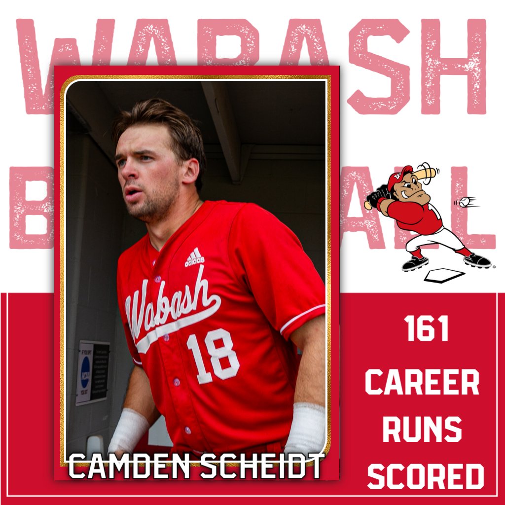 wabashathletics's tweet photo. @WabashBaseball senior Camden Scheidt became the Little Giants' all-time leader in runs scored when he crossed the plate in tonight's 4-2 victory over Denison. He broke the record of 160 runs scored held by former teammate AJ Reid (2021-2024).

Congratulations Camden!!!

#WAF https://t.co/gegTdOgoYQ