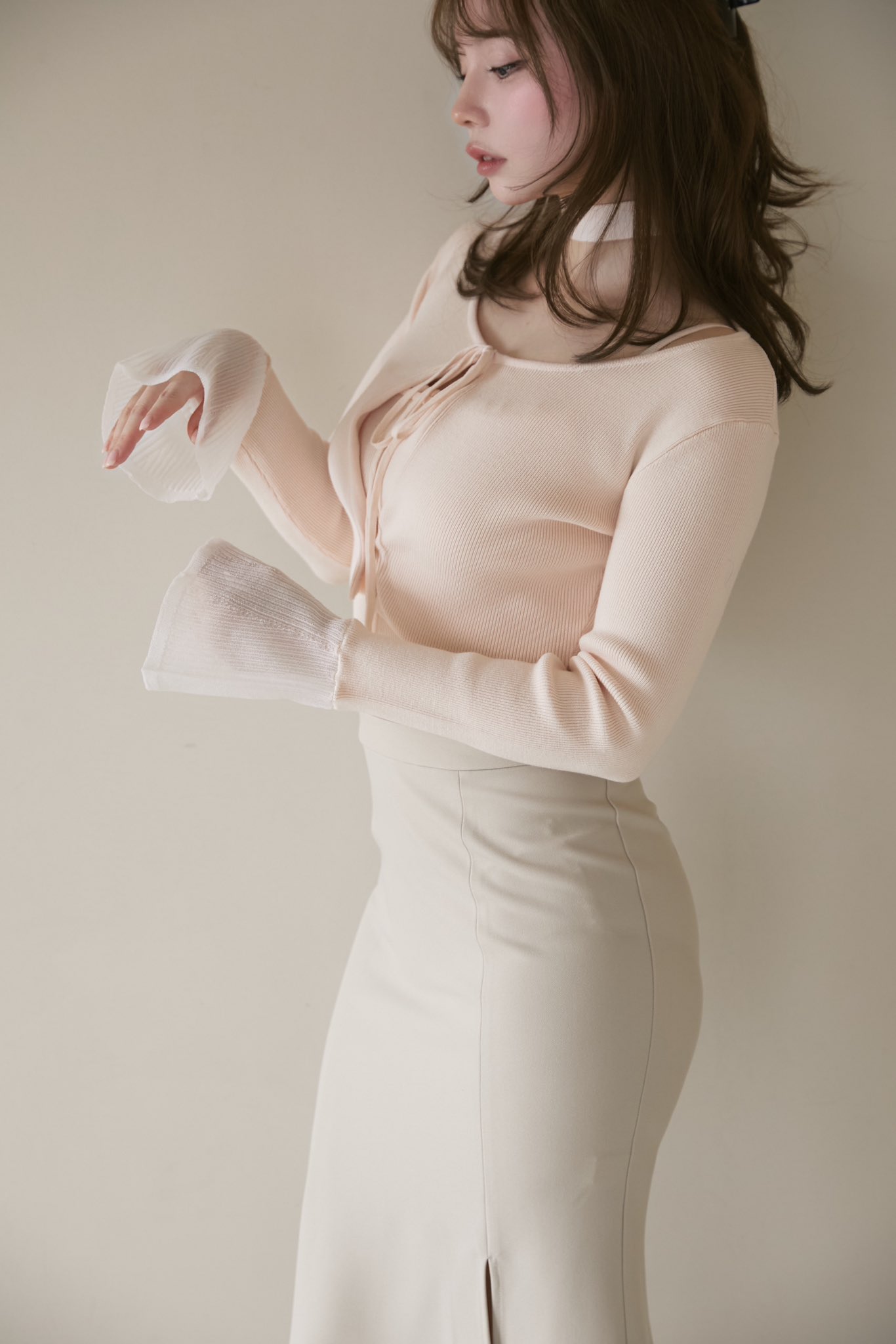 andmary Candy sleeve knit set / pink