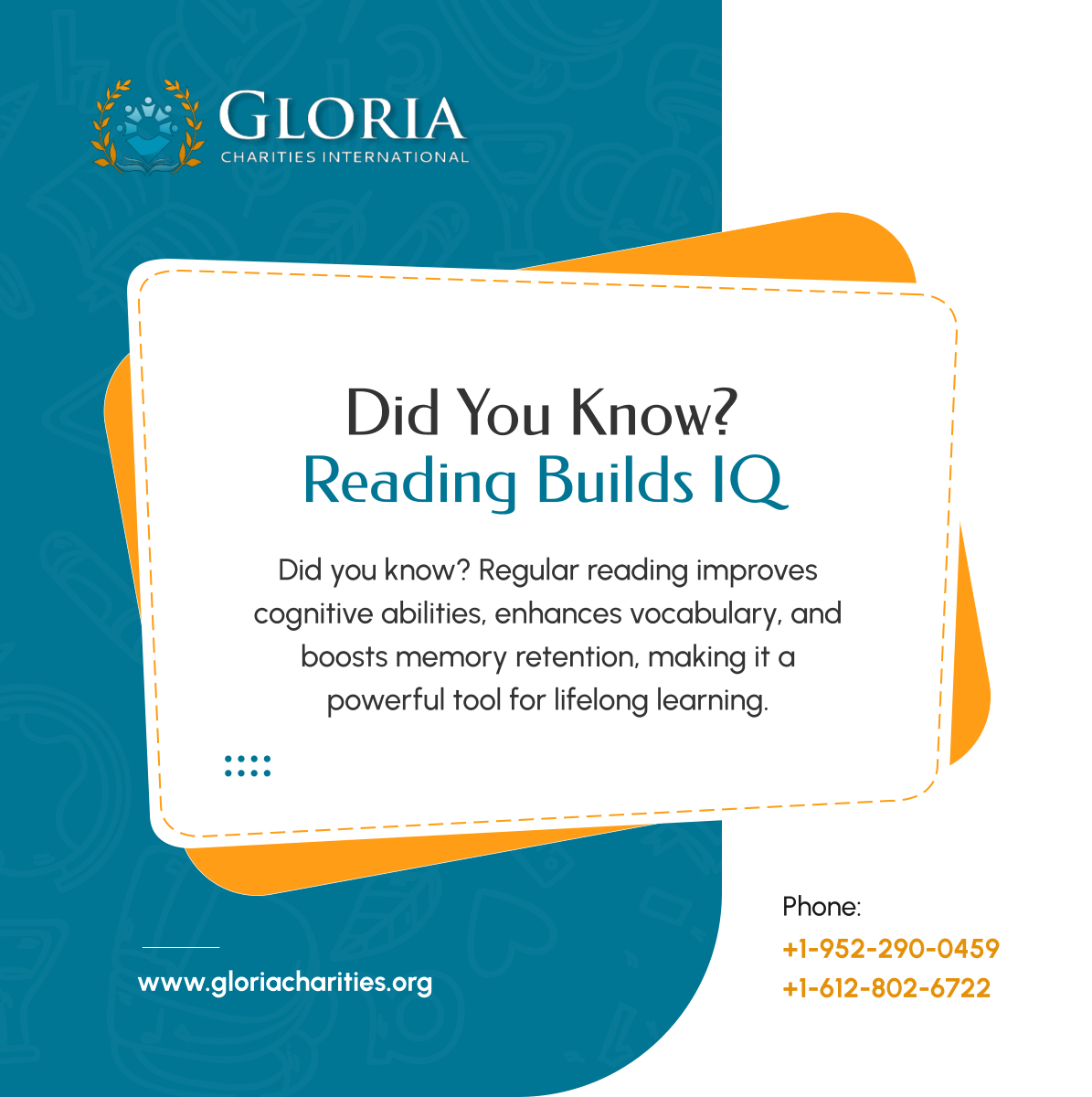 CharitiesGloria's tweet photo. Reading isn’t just a hobby—it strengthens your brain! Stay sharp, build your vocabulary, and enhance your memory by reading daily. What’s your favorite book? 

#NonProfitOrganization #FederalWayWA #ReadMore https://t.co/be1oOhgQHQ
