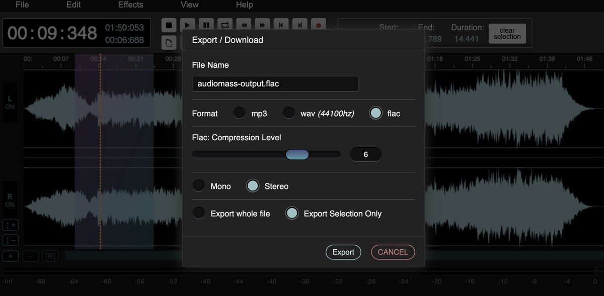 Audiomass now supports flac export :) 
minor update but more stuff coming soon