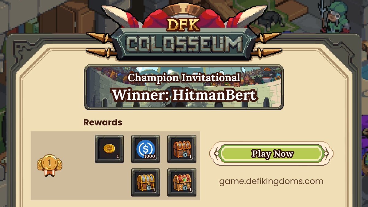 Huge congratulations to <a href="/bertoncrypto/">Hitman</a> who took home the victory in our first Champion Invitational Tournament! He earned 1,000 $USDC, entry to the All-Star tournament with a $10,000 grand prize, and several pieces of equipment, including the first of a very exclusive accessory!