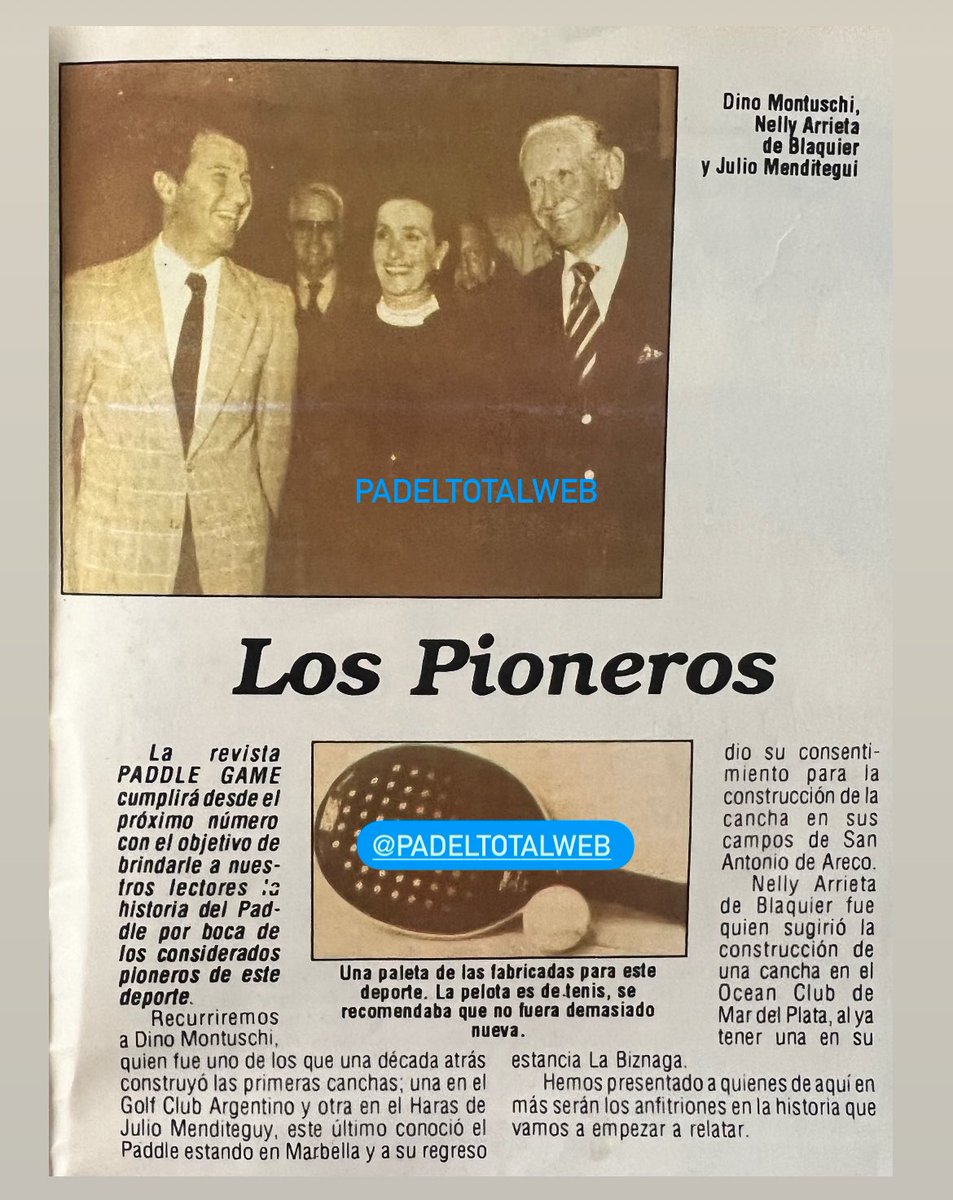 Las primeras canchas de padel en Argentina las realizaron estas 3 personas Nelly Blaquier , Dino Montuschi y Julio Menditegui 

Allá por 1975 luego el deporte Paddle se empezó a disparar por todas las provincias. 

#historia #padeltotalweb #padel