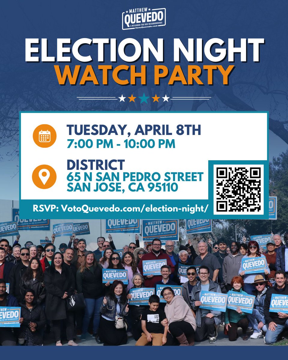 Join my team and I on April 8th for our Election Night Watch Party! We'll be at District located at San Pedro Square starting at 7:00 PM to watch the results roll in, enjoy a bite to eat, and celebrate our Cornerstones of Common Sense. We’d love for you to be there to share the
