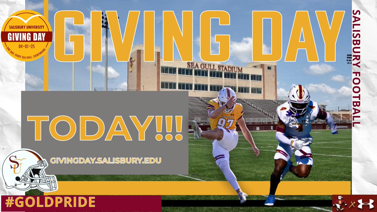 🚨 FINAL PUSH, SEA GULL NATION! 🚨

We’re down to the wire on #GivingDay! Let’s rally together and make every second count for Salisbury Football. Your support fuels our success—on and off the field!

🏈 Last chance to give: givingday.salisbury.edu/campaigns/foot…

#GoGulls #GoldPride #GivingDay