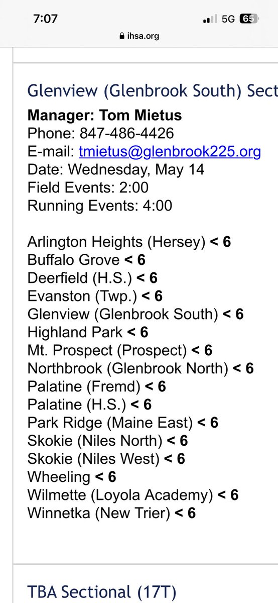 IHSA Girls Track &amp; Field Sectionals are announced. 

The Knights head to Glenbrook South on Wednesday, May 14th. 

⁦<a href="/KnightsofPHS/">Prospect High School</a>⁩ ⁦<a href="/PHS_A_Boosters/">PHS AthleticBoosters</a>⁩
