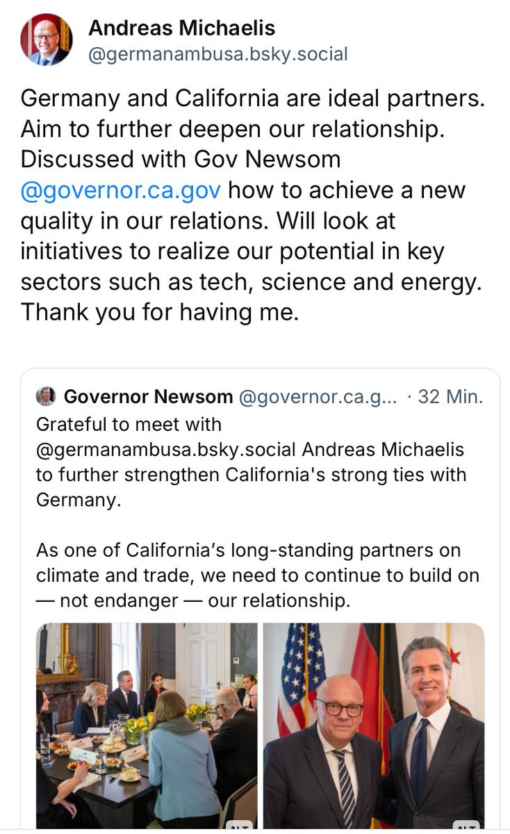 Ambassador Michaelis on Bluesky: Meeting with <a href="/CAgovernor/">Governor Gavin Newsom</a> 👇