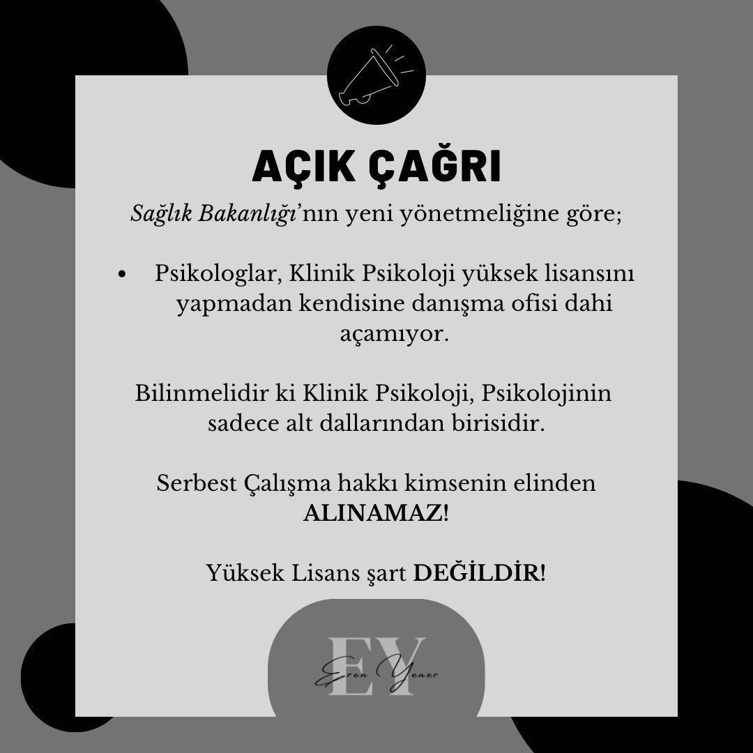 Yüksek lisans şart değil, tercihtir
#PsikologlarİtirazEdiyor