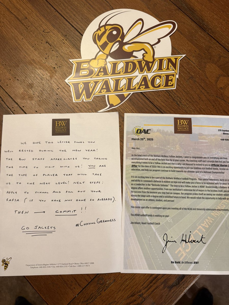 I am blessed to receive an offer from the BW and I would like to thank coach <a href="/CoachHilvert/">Jim Hilvert</a> and the coaching stuff.🐝
#ChasingGreatness