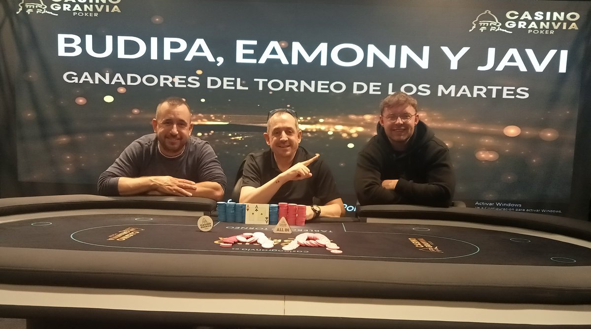 CasinoGVPoker's tweet photo. BUDIPA, EAMONN Y JAVI se hacen con la victoria en nuestro torneo de los MARTES.

¡Enhorabuena!

@CasinoGranVia https://t.co/3kHU16FJVe