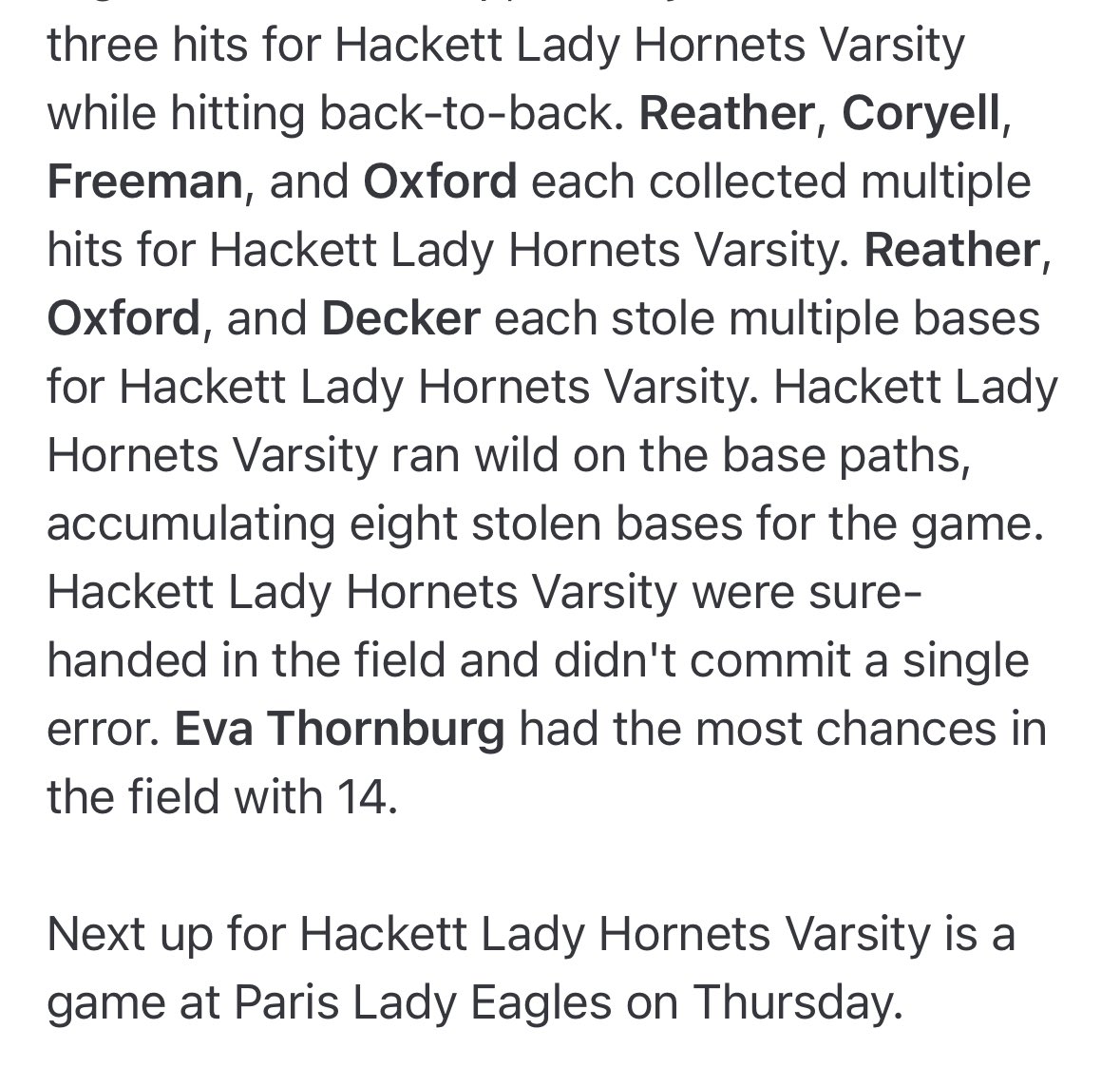 Hackett Lady Hornets Softball (@hackett_sb) on Twitter photo Congrats to our Lady Hornets on grabbing another conference win!
<a href="/SBLiveARK/">Arkansas High School On SI</a> <a href="/ARPrepSports/">Arkansas Prep Sports</a> <a href="/ArSportsNet/">Arkansas Sports Network</a> <a href="/the1nss/">The Natural State Sports Network</a> <a href="/ASTSprts/">Arkansas Small Town Sports</a> <a href="/RiverValleyDG/">River Valley Democrat-Gazette</a> <a href="/nwademgaz/">NWA Democrat-Gazette</a> <a href="/SoftballDown/">Down South Softball</a> <a href="/k_sutherlandAR/">Kyle Sutherland</a> <a href="/SoftballGuru_JH/">Jared Hawthorn</a> <a href="/EpicNational18/">Epic National 18U Smith</a> <a href="/Epic__SB/">Scotty Smith</a> <a href="/HackettSports/">Hackett Sports Network</a> Congrats to our Lady Hornets on grabbing another conference win!
<a href="/SBLiveARK/">Arkansas High School On SI</a> <a href="/ARPrepSports/">Arkansas Prep Sports</a> <a href="/ArSportsNet/">Arkansas Sports Network</a> <a href="/the1nss/">The Natural State Sports Network</a> <a href="/ASTSprts/">Arkansas Small Town Sports</a> <a href="/RiverValleyDG/">River Valley Democrat-Gazette</a> <a href="/nwademgaz/">NWA Democrat-Gazette</a> <a href="/SoftballDown/">Down South Softball</a> <a href="/k_sutherlandAR/">Kyle Sutherland</a> <a href="/SoftballGuru_JH/">Jared Hawthorn</a> <a href="/EpicNational18/">Epic National 18U Smith</a> <a href="/Epic__SB/">Scotty Smith</a> <a href="/HackettSports/">Hackett Sports Network</a>