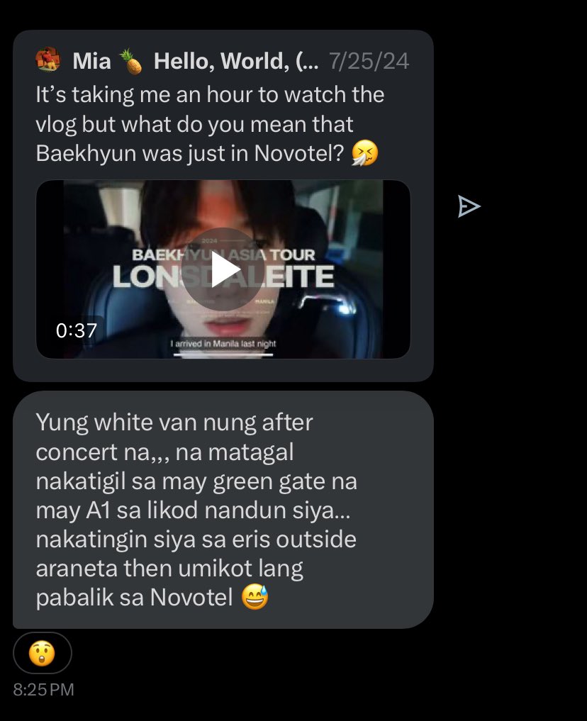 candylove0605's tweet photo. Enough time has passed and I need people to know that after Lonsdaleite Manila, Baekhyun stayed in his van a little bit more to watch his Eris  enjoy the post concert of Lonsdaleite.

Mind you his hotel was beside the venue and he had a flight to catch. If that’s not love… ❤️ https://t.co/mD2rALJVhc