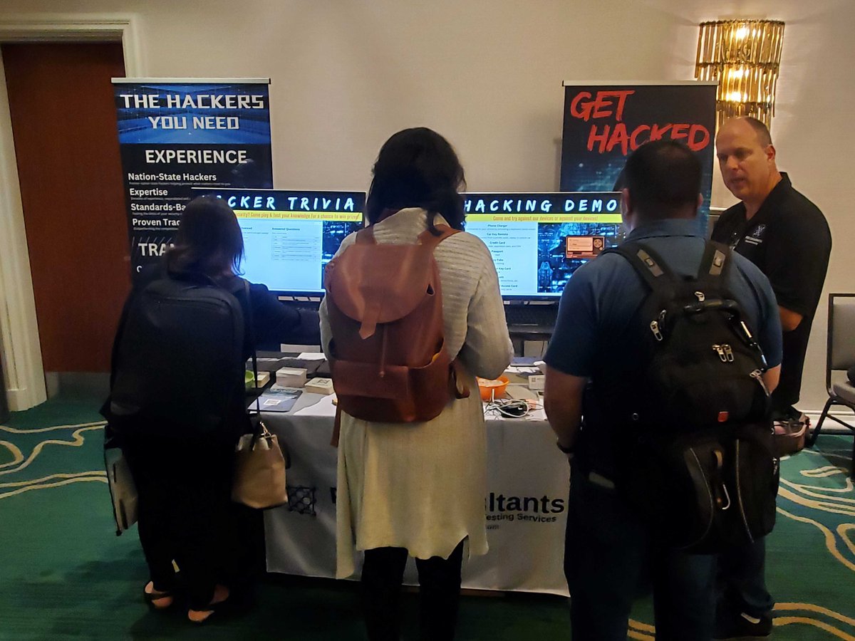 PENConsultants_'s tweet image. Great first day at TEEX Cyber Readiness Summit! Enjoyed meeting and connecting with others in the industry. 

Visitors were able to interact with our live hacking demonstrations, Cybersecurity Trivia, and win prizes. 

Up tomorrow at 4pm, our Founder and CEO, Robert Neel, will be…