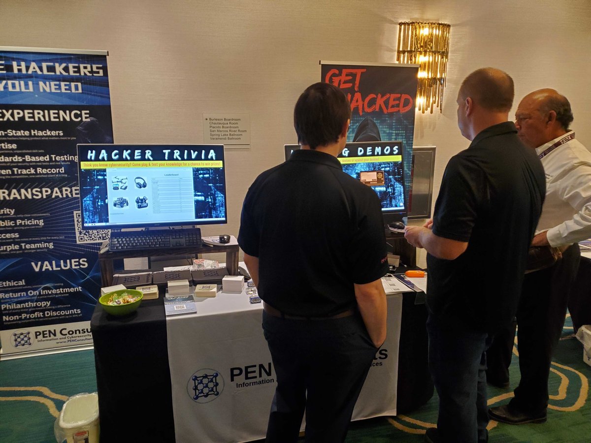 PENConsultants_'s tweet image. Great first day at TEEX Cyber Readiness Summit! Enjoyed meeting and connecting with others in the industry. 

Visitors were able to interact with our live hacking demonstrations, Cybersecurity Trivia, and win prizes. 

Up tomorrow at 4pm, our Founder and CEO, Robert Neel, will be…