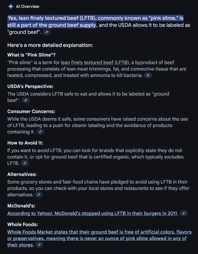 OMG !!!!
They are STILL using pink slime in hamburger ?!?
I thought the industry got exposed and shamed OUT OF THAT !!!!
Thank goodness we don't eat hamburger much, but OMG !!!