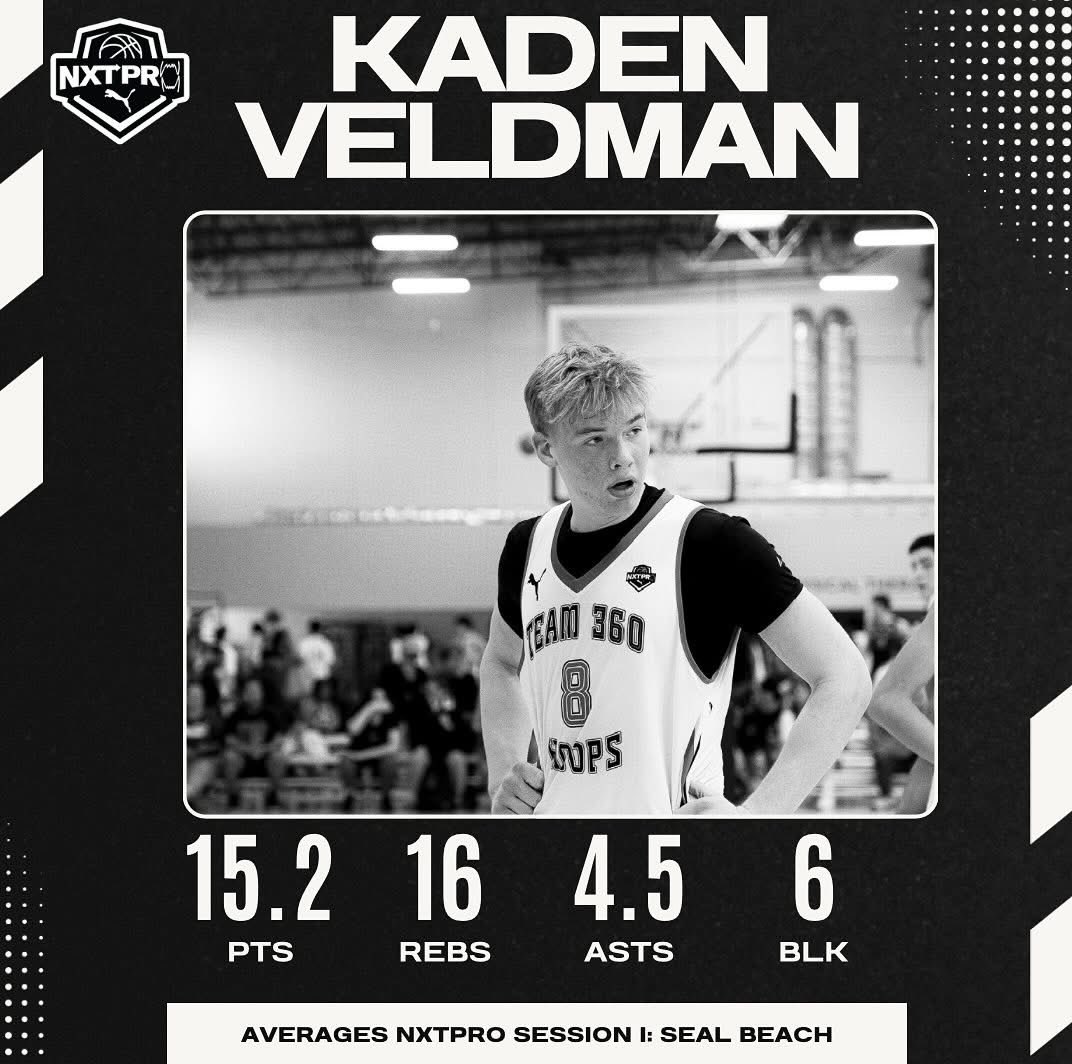 IndiLoveBiz's tweet photo. Absolute domination. Kaden Veldman put on a show at NXTPro this weekend, racking up INSANE numbers! In one game alone: 16 points, 14 rebounds, 11 blocks, and 6 assists—pure impact on every level. Rim protector, playmaker, and scoring threat all in one. The energy is different when he’s on the court! Keep an eye on this one.

#KadenVeldman #Team360Hoops #NXTPRO #TripleDoubleMachine #BuiltDifferent