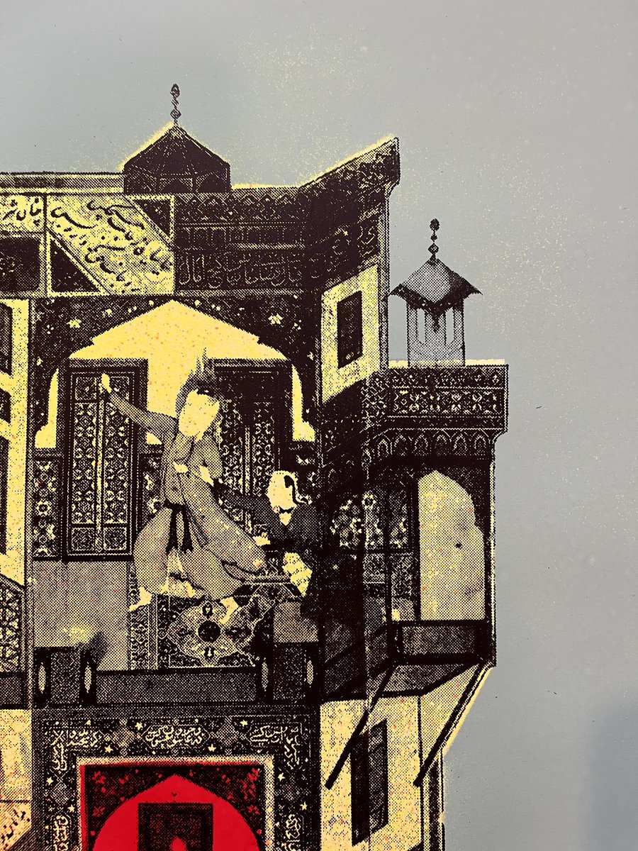 The Escape of Joseph from Zuleikha”
A contemporary take on Behzad’s iconic #PersianMiniature, merging #Printmaking, #SprayPaintArt &amp; #MixedMediaArt.
Rooted in #PersianPoetry, mysticism, &amp; timeless #love.

Explore more: Keyvanshovir.com

#IranianArt #ContemporaryArt