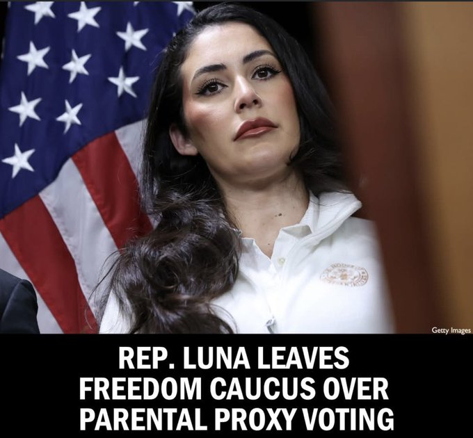 WallStreetMav's tweet photo. Opposition to Rep. Anna Paulina Luna's (R-Fla.) efforts to allow chamber members who are new parents to vote by proxy has led to her resignation from the House Freedom Caucus. https://t.co/icEseR0fiR