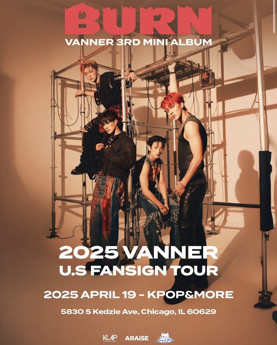 Beyond excited to announce that Vanner will be coming to Kpop &amp; More this April 19!!🥳❤️
2025 VANNER US FANSIGN TOUR [Burn]

Ticketing and other  info will be released tommorow morning!! Please follow @araiseshop!! #vanner #kpopandmore