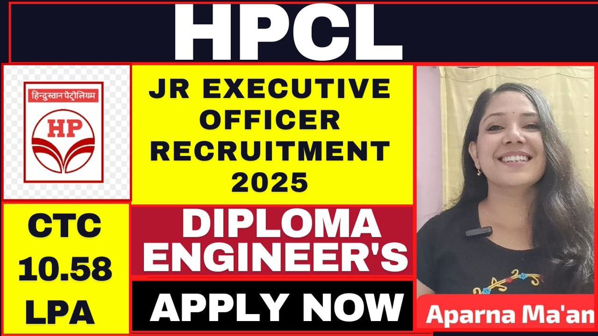 AparnaD59193158's tweet image. HPCL Junior Executive Recruitment 2025👇 youtube.com/shorts/NRICa95…
#hpcljuniorexecutiveofficerrecruitment2025-#hpcljuniorexecutiverecruitment2025-#hpclrecruitment2025-#hpc-#hpcljuniorexecutiverecruitment-#hindustanpetroleum-#job-#vacancy-#diplomaengineer-#Engineeringjobs-#job