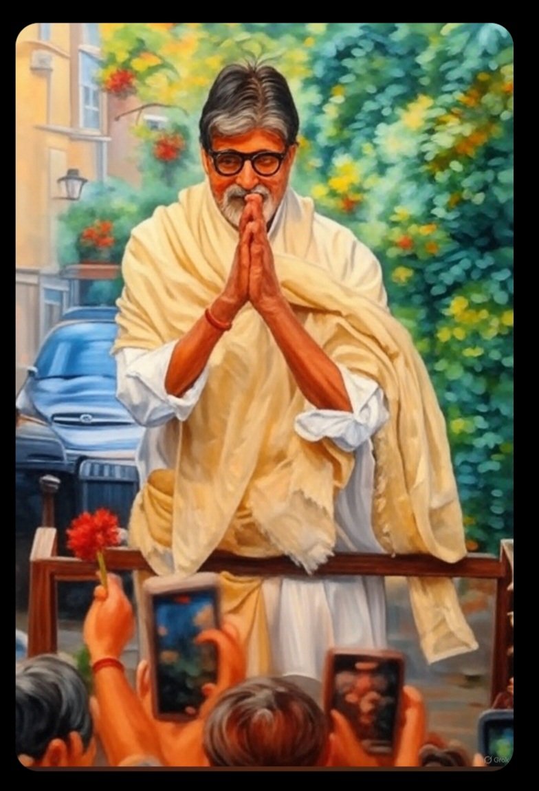 <a href="/SrBachchan/">Amitabh Bachchan</a> Shuprobhat Gurudev ji. Aaj ka din aapka mangalmai aur anandmai ho. Aap swasth rahein aur khush rahein. Sneh aadar sada. Pranam aur Charanparsh.🙏❤️🌹 #ghiblistyle