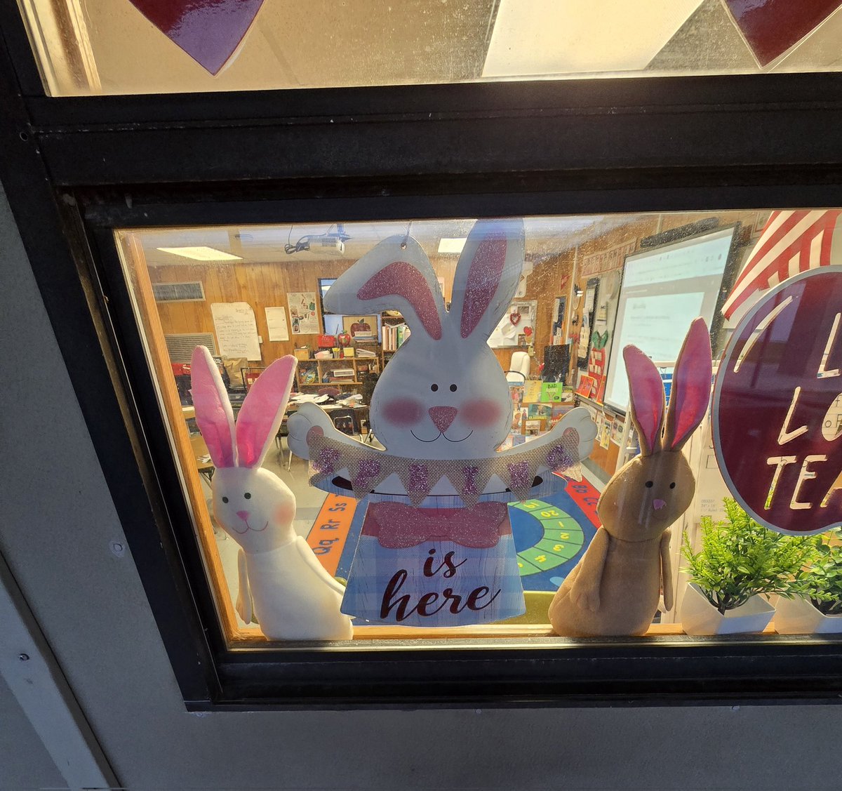 The bunnies are back. Spring time at the best portable around. I love my classroom and making it a home for my students. My windows are always decorated. Makes me happy. Makes the kids that see it happy.  Thank you <a href="/DollarTree/">Dollar Tree</a> for the cute selecrion.