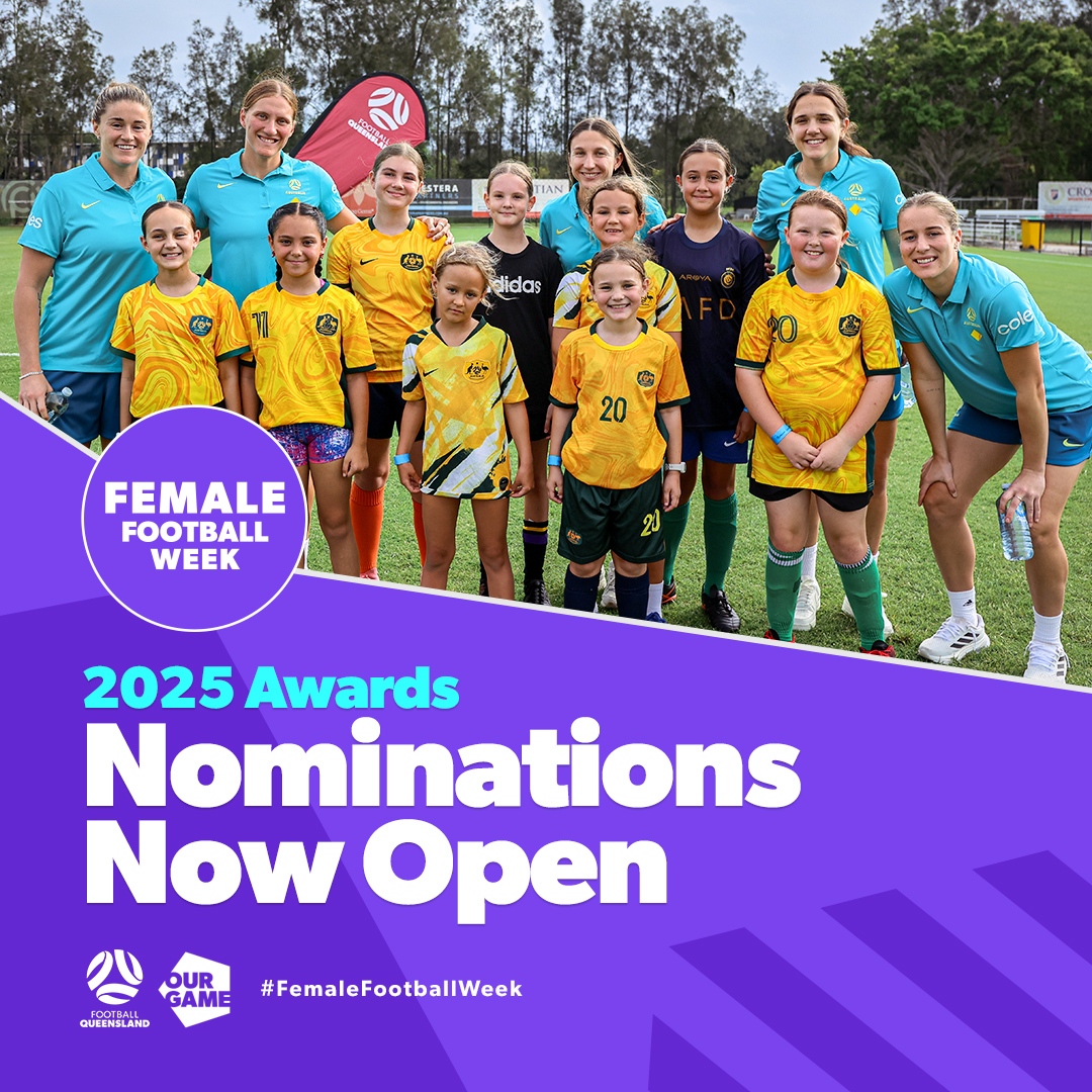 FootballQLD's tweet image. FQ is thrilled to announce that nominations are now open for the 2025 #FFW Awards! 🏆
 
These awards recognise the vital role women play in our game, celebrating individuals and clubs for their outstanding contributions to football in Queensland.

More 👉 bit.ly/3Y4R5kX