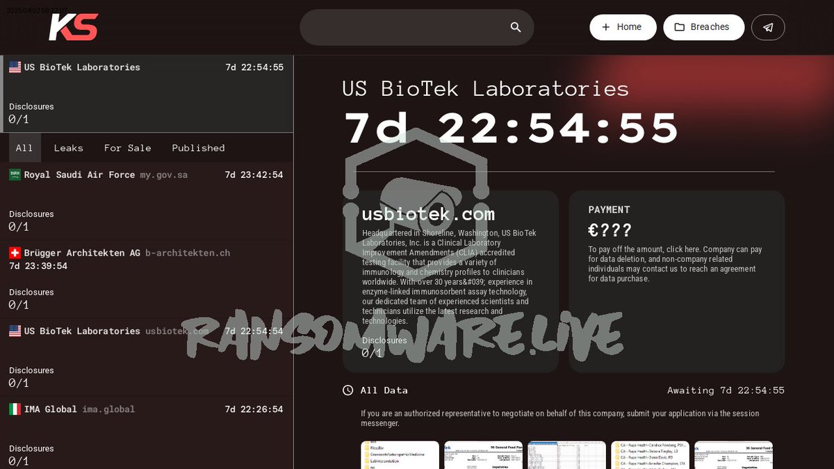 TweetThreatNews's tweet image. 🚨 Breaking: US BioTek Laboratories has succumbed to a ransomware attack by KillSec, highlighting serious vulnerabilities in biotech security. Sensitive data at risk! #US #Ransomware #BiotechSecurity

link: ift.tt/CeAmfRh
