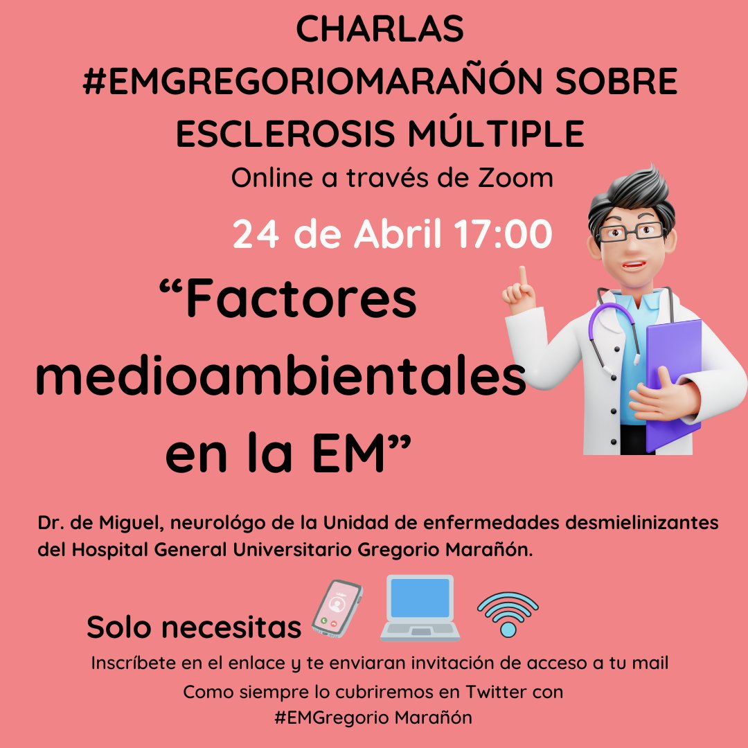 🔴Ya tenemos la programación de las CHARLAS #EMGregorioMarañón sobre #EsclerosisMúltiple 

10 de Abril
Inscripción ⬇️
 forms.office.com/e/8C19GBGY18

 24 de Abril  
Inscripción ⬇️
forms.office.com/e/0WFcb3tQdD