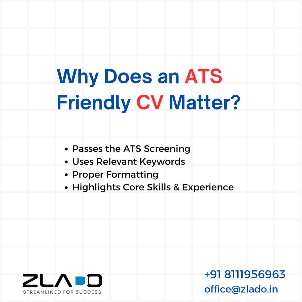 ZladoOffice's tweet photo. Why Healthcare Professionals Need an ATS-Friendly CV
In today’s competitive job market, an Applicant Tracking System (ATS) can be the first hurdle between healthcare professionals and their dream job abroad. Hospitals, clinics, and healthcare organizations worldwide use ATS to filter CVs before reaching a recruiter’s desk. If your CV isn’t optimized for ATS, it might never get seen!
Why Does an ATS-Friendly CV Matter?
✅ Passes the ATS Screening: Ensures your CV reaches hiring managers instead of getting rejected.
✅ Uses Relevant Keywords: Matches job descriptions, improving your chances of selection.
✅ Proper Formatting: This avoids graphics, tables, and fancy fonts that ATS can’t read.
✅Highlights Core Skills & Experience: Makes your qualifications stand out effectively.
Whether you’re applying for international registrations, hospital jobs, or specialized roles, an ATS-friendly CV increases your chances of getting noticed as a healthcare professional.
At Zlado, we specialize in helping healthcare professionals create ATS-optimized CVs tailored for global job opportunities.
Want to improve your CV and land your dream job abroad? Let’s connect!

+91 8111956963
office@zlado.in

hashtag#HealthcareCareers hashtag#ATSCV hashtag#GlobalOpportunities hashtag#Zlado