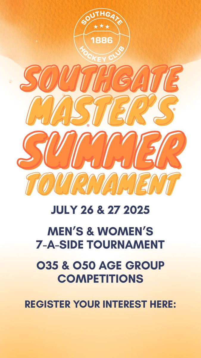 SouthgateHC's tweet photo. 📣 Calling all Master’s 

We are looking to host a Master’s 7-a-side tournament at the end of July- in a bid to create more social opportunities for Master’s hockey!

Please share with your teams, friends and beyond and fill in the feedback form below. 
https://t.co/YdwTnMKpnz https://t.co/BmW6sXtXIj