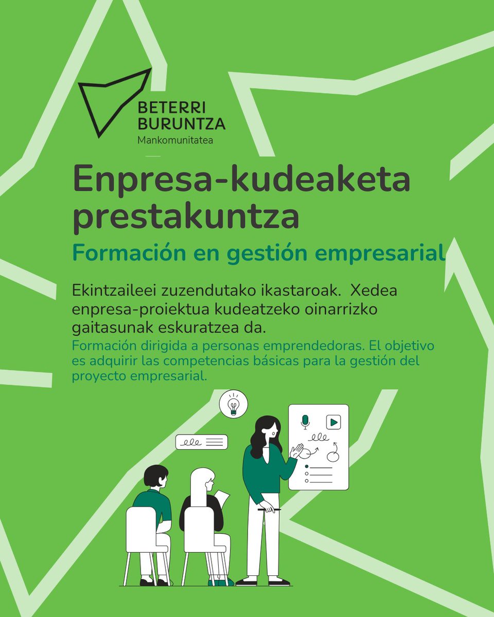 Enpresa kudeaketa prestakuntza 📚

Ekintzaile eta mikroenpresa enpresariei zuzendutako saioak negozio-ideiaren inguruko hausnarketa eta enpresen kudeaketa eraginkorra egiteko erremintak eskaintzeko.

Izen-ematea ➡️ forms.office.com/pages/response…