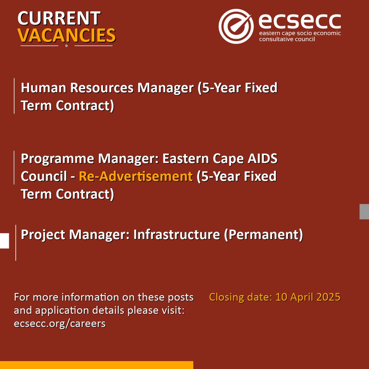 🚨 We Are Hiring! 🚨 

ECSECC is looking for passionate and talented individuals to join our team and make a real impact in the Eastern Cape! 

For more information on these posts click here and apply lnkd.in/d9NpVigi
