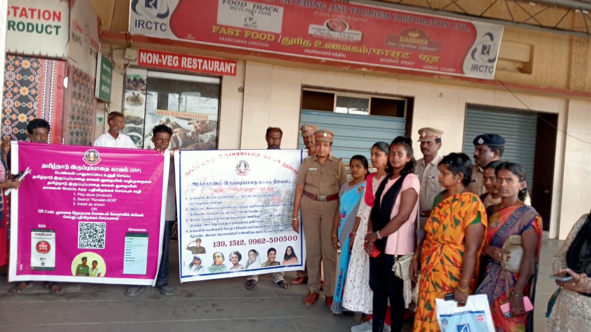 TN GRP on 02.04.25 Conducted Women passenger  Awareness programme In Arakkonam RLy Stn IRP/Ajj regarding women's facing problems in day today in train travels to dial the numbers1512 &amp; 9962500500,139 if they are facing any problems and need any help in train travels.