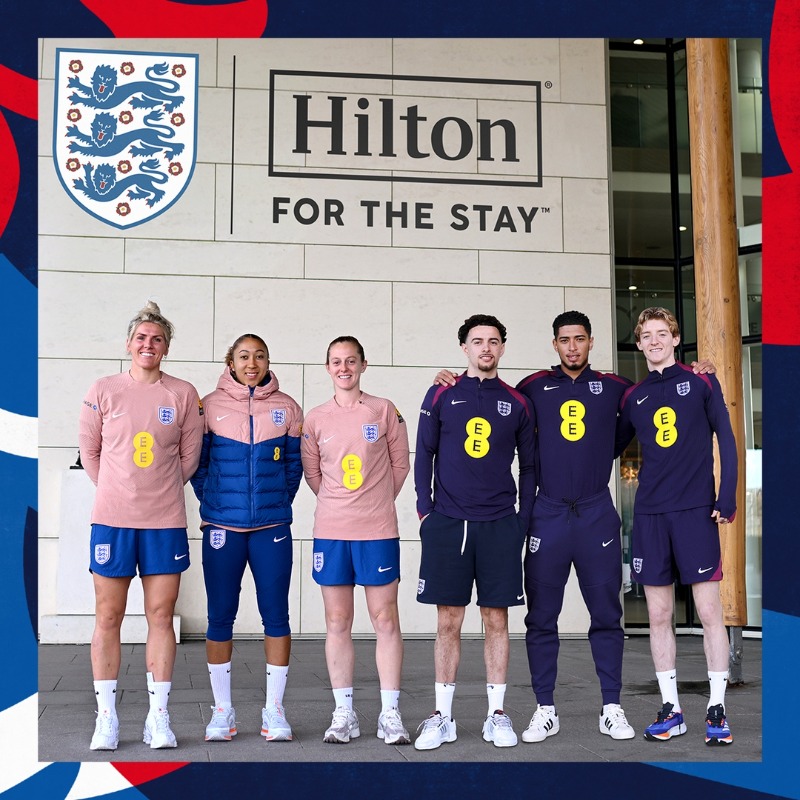 England's tweet photo. A home for our England teams to stay at St. George’s Park and beyond 🛌
 
We’re delighted to announce a new partnership with @Hilton, who become our official hotel partner.