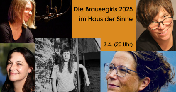 Am Donnerstag (3.4., 20 Uhr) lesen und singen die Brausegirls! 

Daniela Böhle, Mareike Barmeyer, Barbara Weitzel, Claudia Nentwich und Helen Frigid

Haus der Sinne (Ystader Str. 10)
hausdersinne-berlin.de

Festwoche 22 Jahre Brauseboys (Teil 1)
Blog: blog.browserboy.de/2025/04/brause…