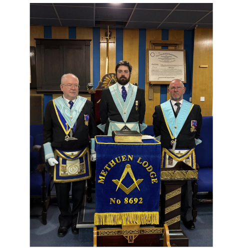 Methuen Lodge No.8692 hosted <a href="/pgm_pglwilts/">ProvGMWiltshire</a>
and the Provincial Wardens at the Installation meeting when Matty Courtliff was Installed into the Chair (his second time) and two veteran Freemasons were appointed Senior and Junior Warden.  Congratulations.