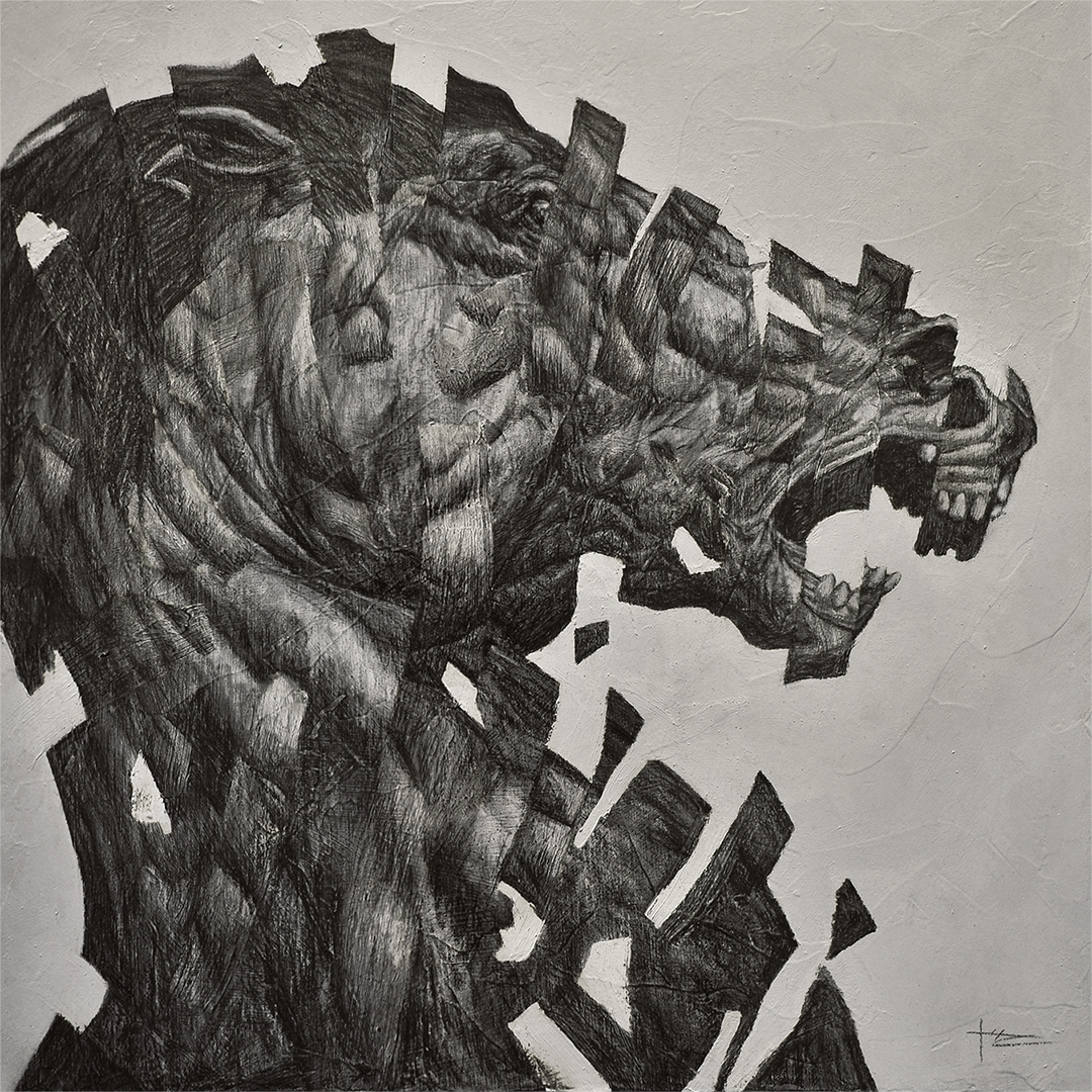 NEIGH
from the "Fraction" series
Black stone (chalk) and mixed media on wood
2023
40x40cm
Available