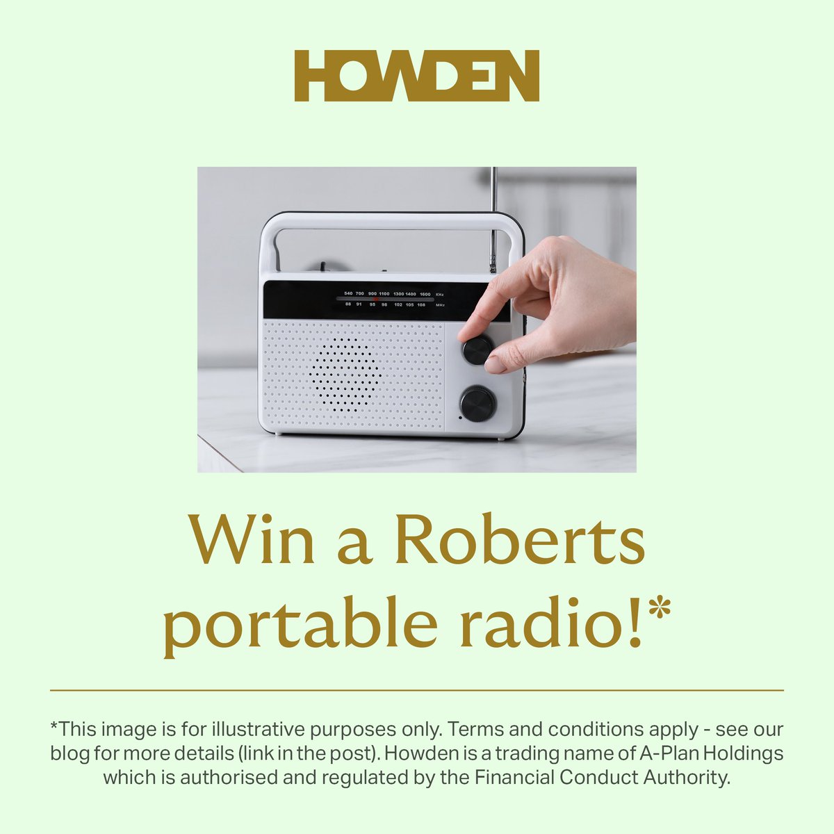 It's day three of #HowdenSpringGiveaway. One lucky winner will win a Roberts portable radio! To enter simple like this post, follow us and comment #HowdenSpringGiveaway. Comp ends 23:59 tonight - t&amp;cs apply ow.ly/k8yf50VpOTa

#Howden #Competition