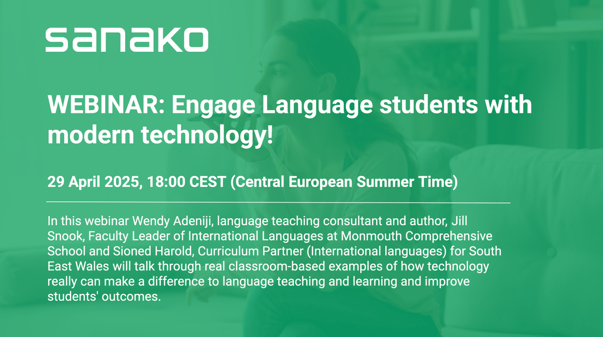 Engage your language students and improve outcomes with Sanako Connect – Webinar for Language teachers, 29 April

Details and registration via Eventbrite here: eventbrite.com/e/engage-stude…