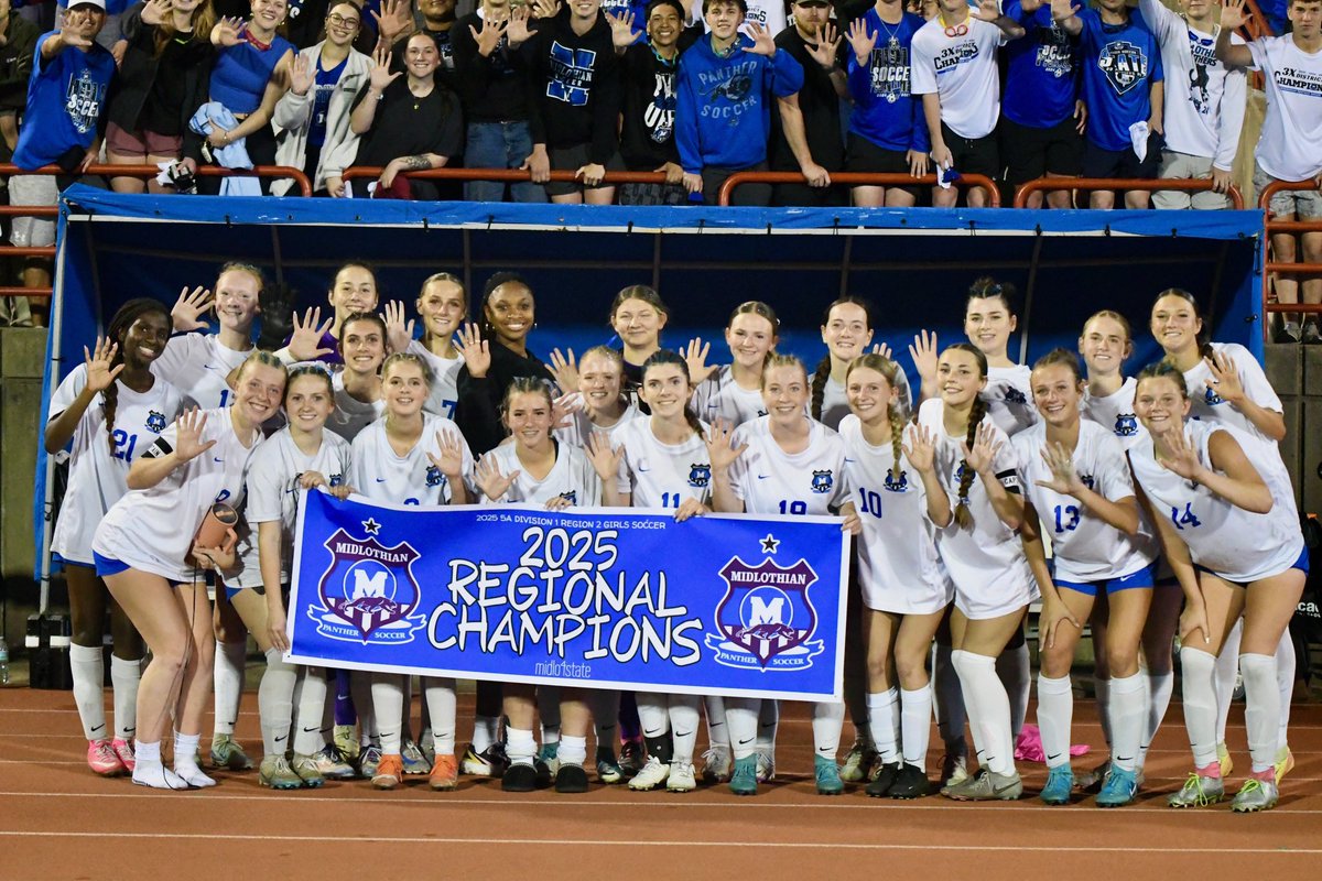 Midlothian High School Soccer (@mhssoccerbc) on Twitter photo MIDLOTHIAN LADY PANTHERS WIN
3-0 โ > Region 2 Champs! ๐
They are headed to the State Semfinals!! ๐โ๏ธ๐๐พโฝ๏ธ
Congrats ladies!!
<a href="/17zaylareagan/">Zayla Reagan</a> โฝ๏ธ
Ava Camp ๐
ฐ๏ธ
<a href="/tatumbarnett_/">Tatum Barnett</a> โฝ๏ธโฝ๏ธ
Addison Lee ๐
ฐ๏ธ
<a href="/madisonladart8/">madisonladart</a> ๐
ฐ๏ธ
<a href="/MidlothianISD/">Midlothian ISD</a> <a href="/MHSPanthers/">Midlothian High School</a> <a href="/MISD_Athletics/">Midlothian ISD Athletics</a> <a href="/mhspantherradio/">Mhspantherradio</a> MIDLOTHIAN LADY PANTHERS WIN
3-0 โ > Region 2 Champs! ๐
They are headed to the State Semfinals!! ๐โ๏ธ๐๐พโฝ๏ธ
Congrats ladies!!
<a href="/17zaylareagan/">Zayla Reagan</a> โฝ๏ธ
Ava Camp ๐
ฐ๏ธ
<a href="/tatumbarnett_/">Tatum Barnett</a> โฝ๏ธโฝ๏ธ
Addison Lee ๐
ฐ๏ธ
<a href="/madisonladart8/">madisonladart</a> ๐
ฐ๏ธ
<a href="/MidlothianISD/">Midlothian ISD</a> <a href="/MHSPanthers/">Midlothian High School</a> <a href="/MISD_Athletics/">Midlothian ISD Athletics</a> <a href="/mhspantherradio/">Mhspantherradio</a>