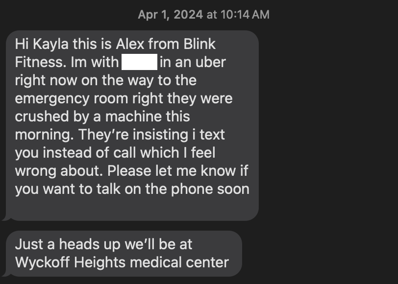 mirrrorselfie's tweet photo. Happy 1 year anniversary to when the person I was dating made me think they were crushed at Blink Fitness as an April fools prank https://t.co/oOzPSLv10m