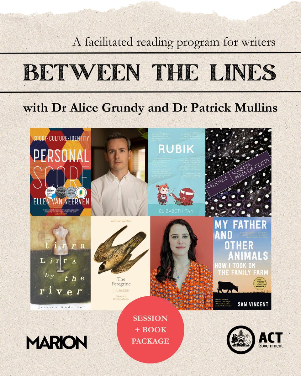 MARION (@marion_writers) on Twitter photo Between the Lines returns for 2025 with facilitators Alice Grundy & Patrick Mullins!
BTL is a facilitated reading program for writers with an active practice covering 6 carefully-curated books: 3 fiction and 3 nonfiction.
Find out more at thešin our bio!
<a href="/pjfmullins/">Patrick Mullins</a> <a href="/alicektg/">Alice Grundy</a> Between the Lines returns for 2025 with facilitators Alice Grundy & Patrick Mullins!
BTL is a facilitated reading program for writers with an active practice covering 6 carefully-curated books: 3 fiction and 3 nonfiction.
Find out more at thešin our bio!
<a href="/pjfmullins/">Patrick Mullins</a> <a href="/alicektg/">Alice Grundy</a>