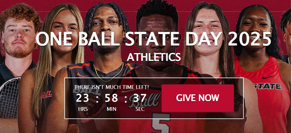 Emma Kumar (@emmmakumar) on Twitter photo It’s GO time! 💥 #OneBallState Day is here, and our Cardinals need YOU! Make your gift to <a href="/BallStateSports/">Ball State Sports</a>, tell your fellow Cardinals, and let’s break some records today!
ballstatesports.com/obsd It’s GO time! 💥 #OneBallState Day is here, and our Cardinals need YOU! Make your gift to <a href="/BallStateSports/">Ball State Sports</a>, tell your fellow Cardinals, and let’s break some records today!
ballstatesports.com/obsd