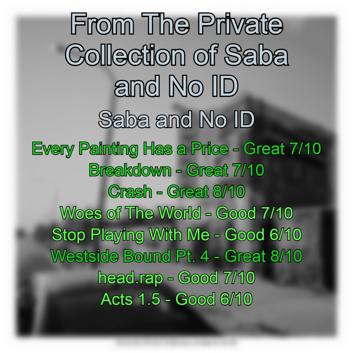 FunkResponsibly's tweet photo. DAY #898: From The Private Collection of Saba and No ID by Saba and No ID
NEW SABAAAAAAAAAA 🚨🚨🚨🚨🚨🚨🚨 Have been dying to hear this new Saba project after the first single dropped TWO YEARS AGO, and overall it’s just an incredibly consistent, incredibly sweet project. Nothing too insane conceptually like his last 3 albums, just him enjoying and thriving in the spot he’s garnered over the years over some amazing production from the legendary No ID. Lots of great vibes, lots of great writing, lots of sweet songs, and overall a lovely project.