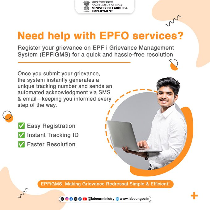 epfkochi's tweet photo. EPFiGMS മുഖേന @socialepfo സേവനങ്ങളിലെ പരാതിവിധാനം കൂടുതൽ ലളിതമാക്കുന്നു! 📢
പരാതി രജിസ്റ്റർ ചെയ്യൂ, തൽക്ഷണ ട്രാക്കിംഗ് ഐഡി ലഭിക്കൂ, SMS  &amp; ഇമെയിൽ വഴി വിവരങ്ങൾ അറിയൂ.
വേഗം, കാര്യക്ഷമത, സുതാര്യത!
#EPFiGMS #MoLE #LabourMinistryIndia @socialepfo https://t.co/JiKR0i8mX9